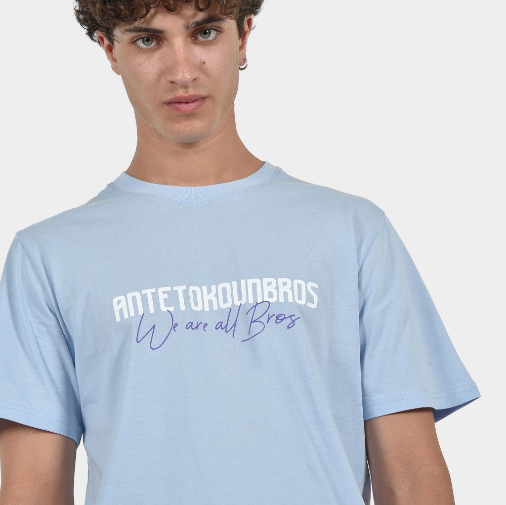 ANTETOKOUNBROS Men's T-shirt We are all Bros detail 1 Light Blue