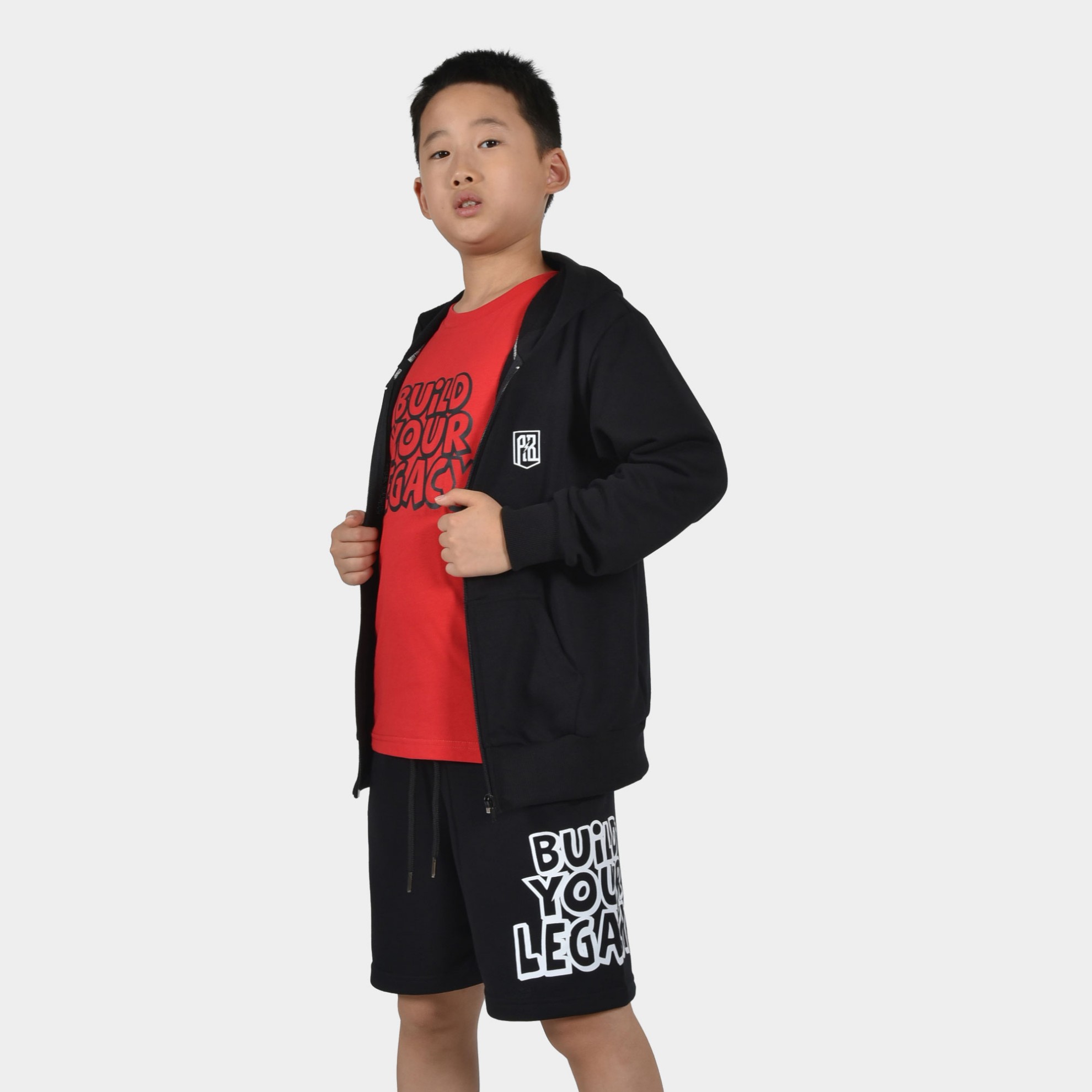Kids' Full Zip Hoodie Build your Legacy Black Front Open