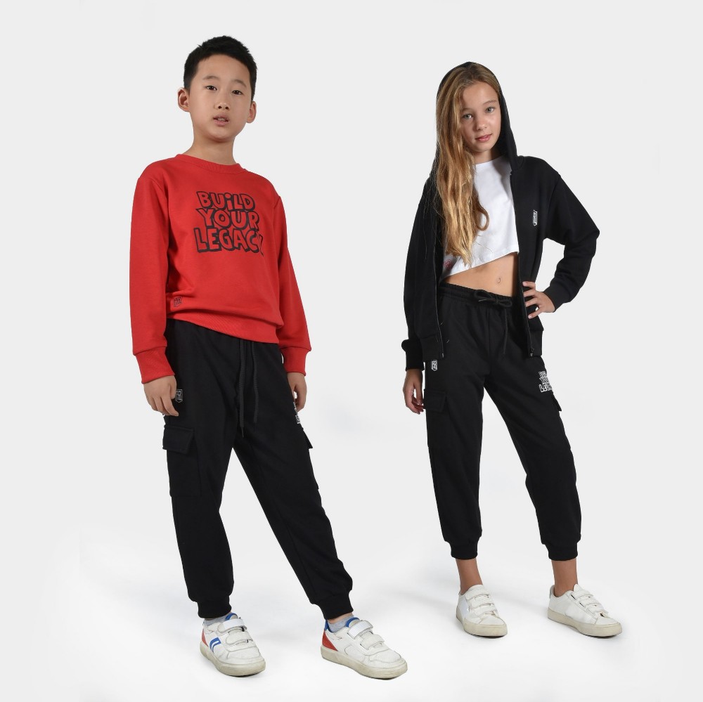 Kids' Cargo Sweatpants Build Your Legacy Black Front Unisex