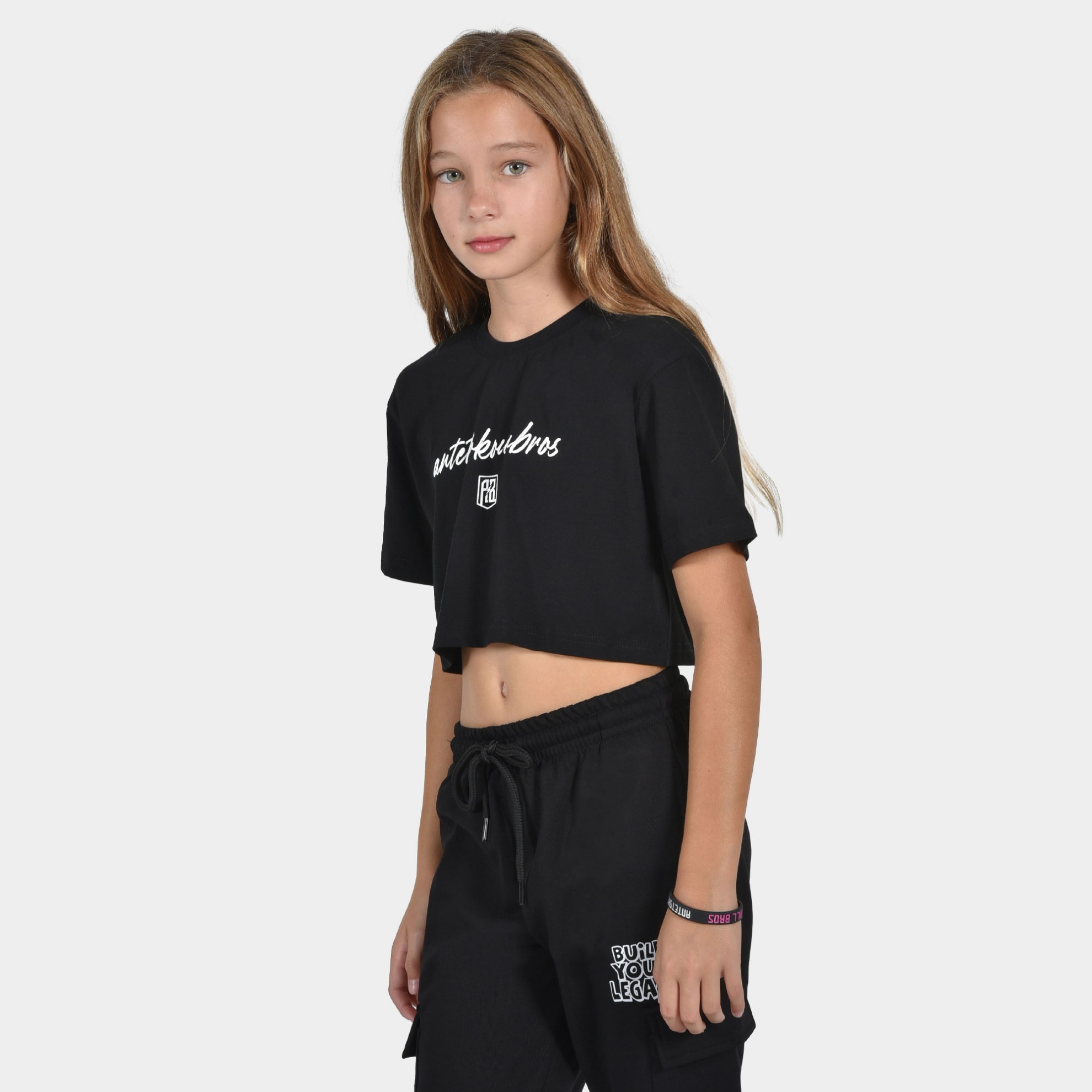 Kids' Crop Top T-shirt  Baseline | ANTETOKOUNBROS | Black Front 1