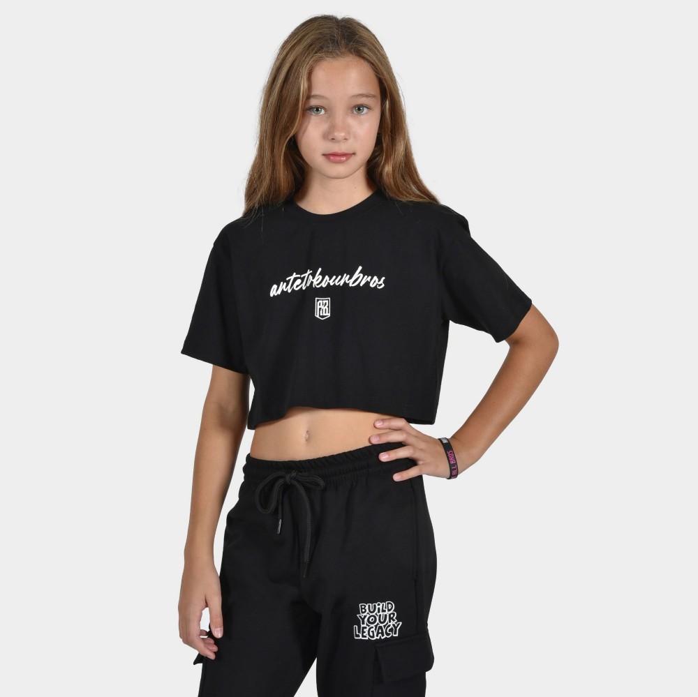 Kids' Crop Top T-shirt  Baseline | ANTETOKOUNBROS | Black Front