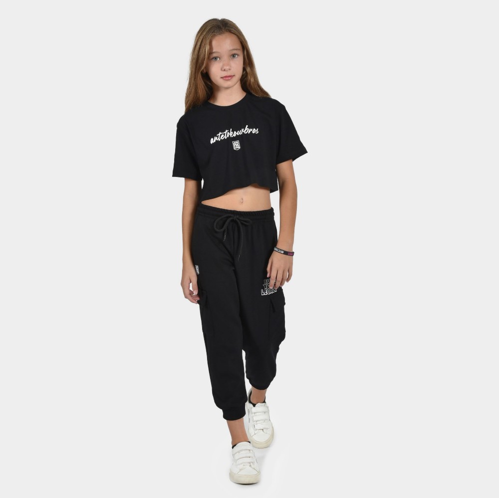 Kids' Crop Top T-shirt  Baseline | ANTETOKOUNBROS | Black Model Front