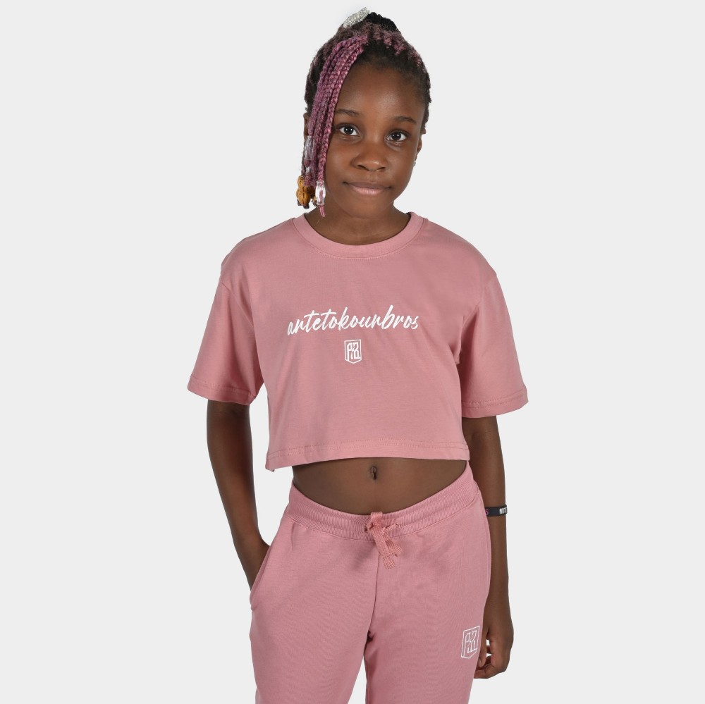 Kids' Crop Top T-shirt  Baseline | ANTETOKOUNBROS | Pink Front