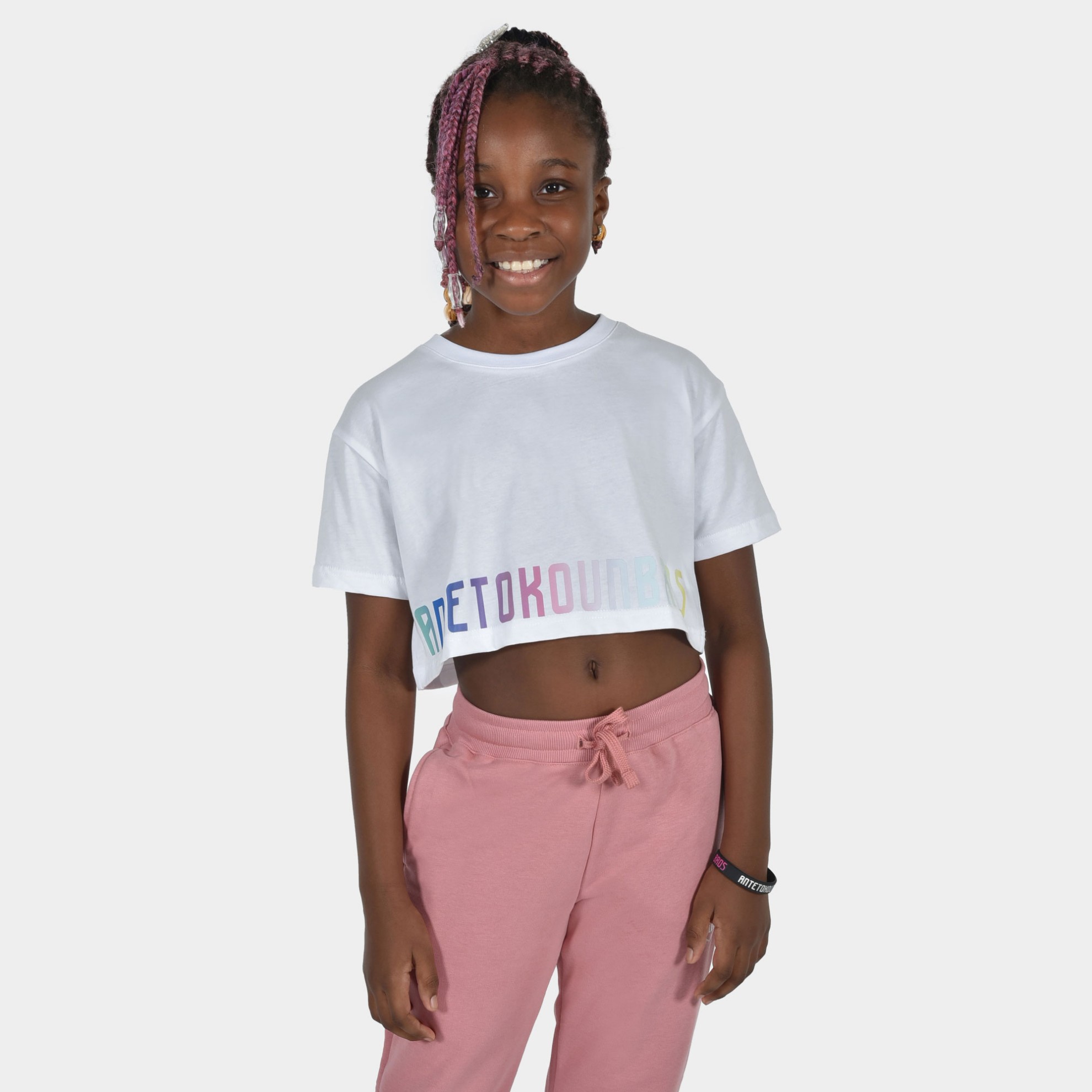 ANTETOKOUNBROS Kids' Crop Top T-shirt Calm Graffiti White Front