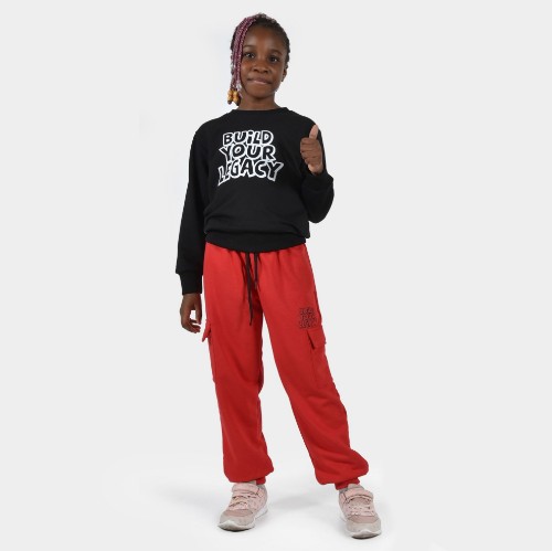 ANTETOKOUNBROS Kids' Cargo Sweatpants Build Your Legacy Red Model Front thumb