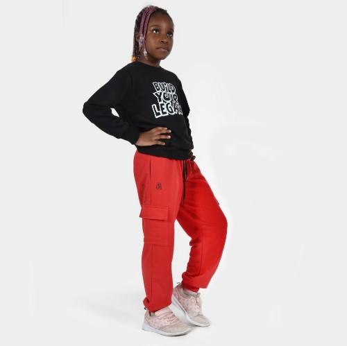 Kids' Cargo Sweatpants Build Your Legacy Red Model Side