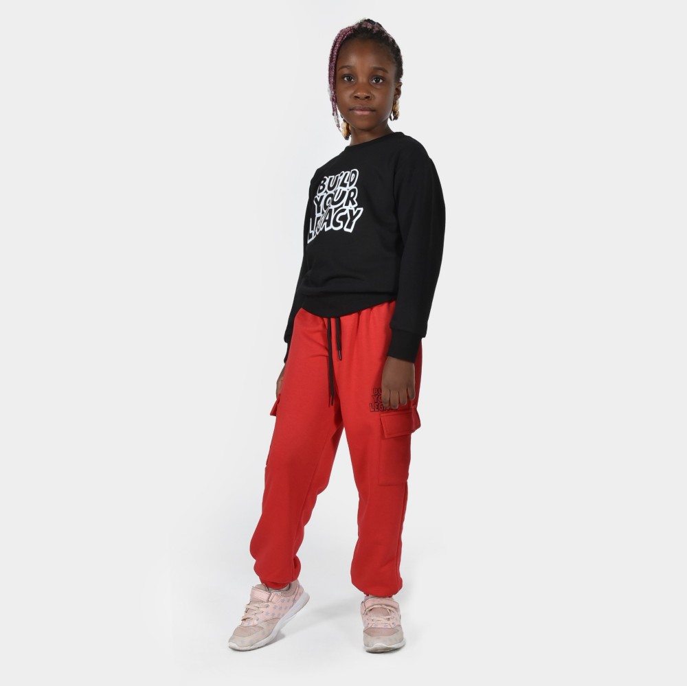 ANTETOKOUNBROS Kids' Cargo Sweatpants Build Your Legacy Red Model Front 1