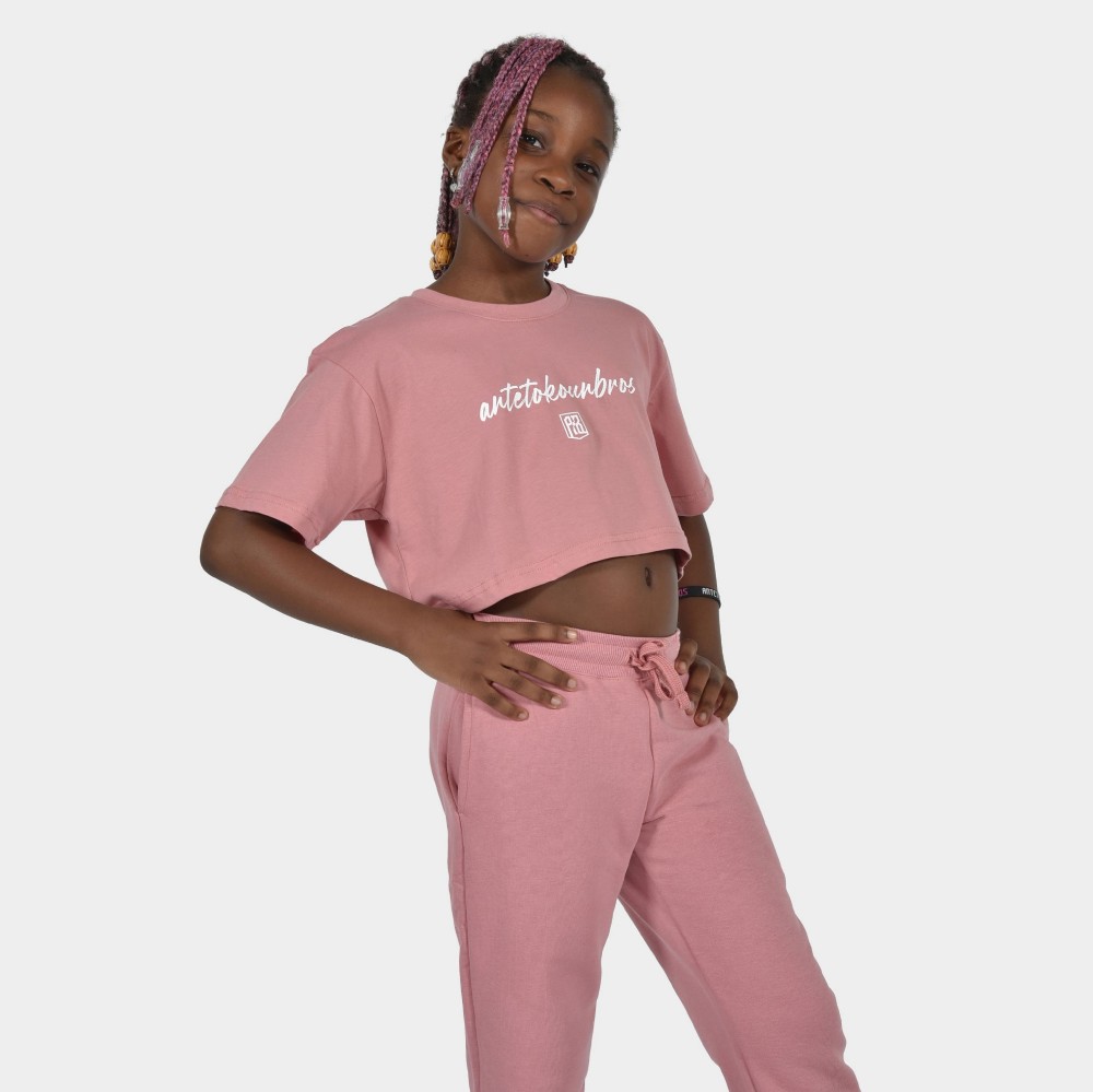 Kids' Crop Top T-shirt  Baseline | ANTETOKOUNBROS | Pink Model Front 2
