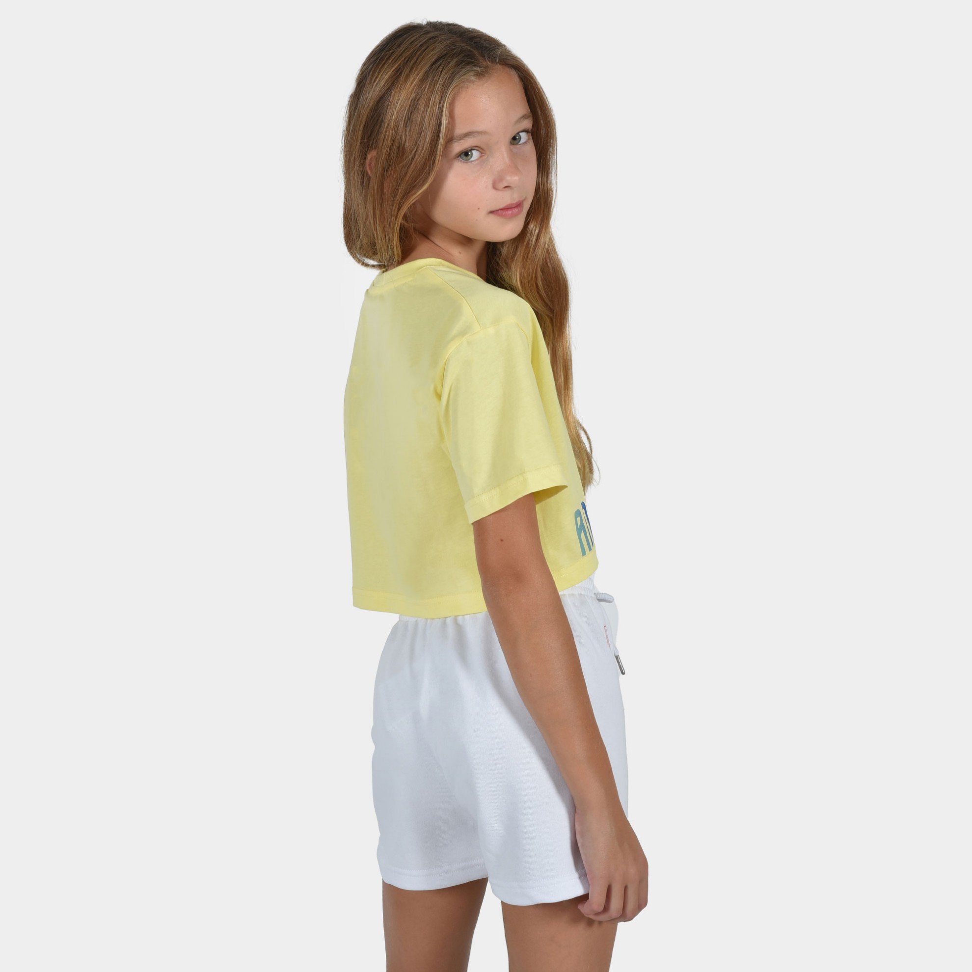 Kids' Crop Top T-shirt Calm Graffiti Yellow Back