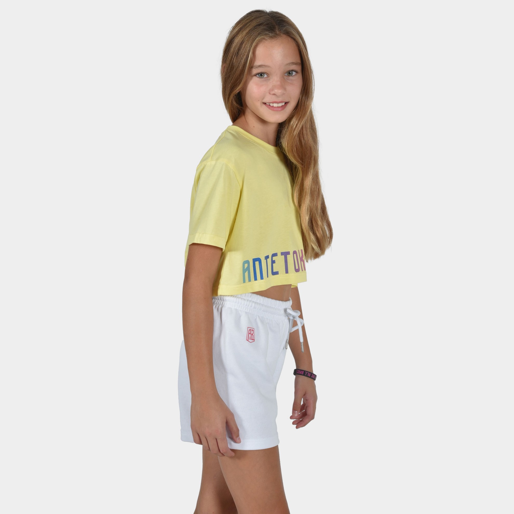 Kids' Crop Top T-shirt Calm Graffiti Yellow Side