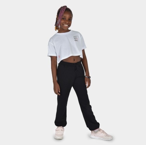 Kids' Crop Top T-shirt Build Your Legacy Graffiti White Model Front thumb