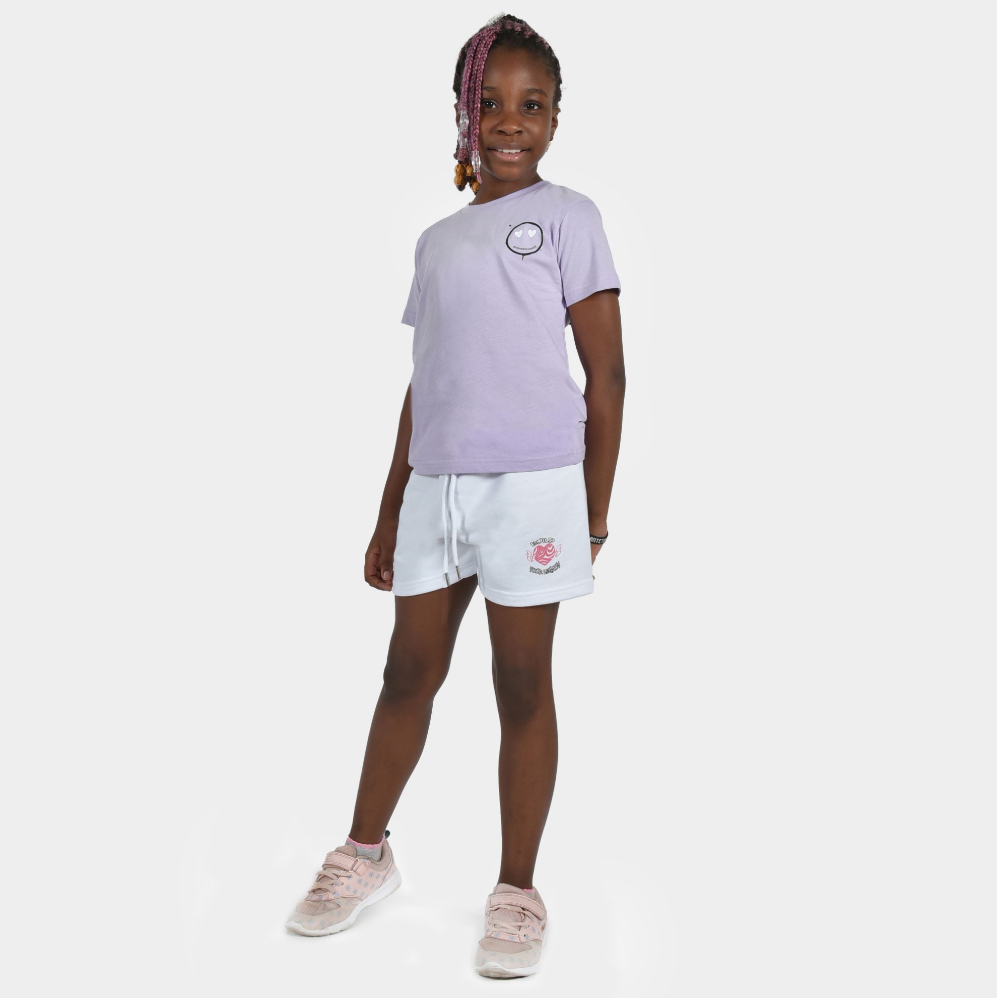 Kids' Shorts Build Your Legacy Graffiti White Model Front 2 | ANTETOKOUNBROS
