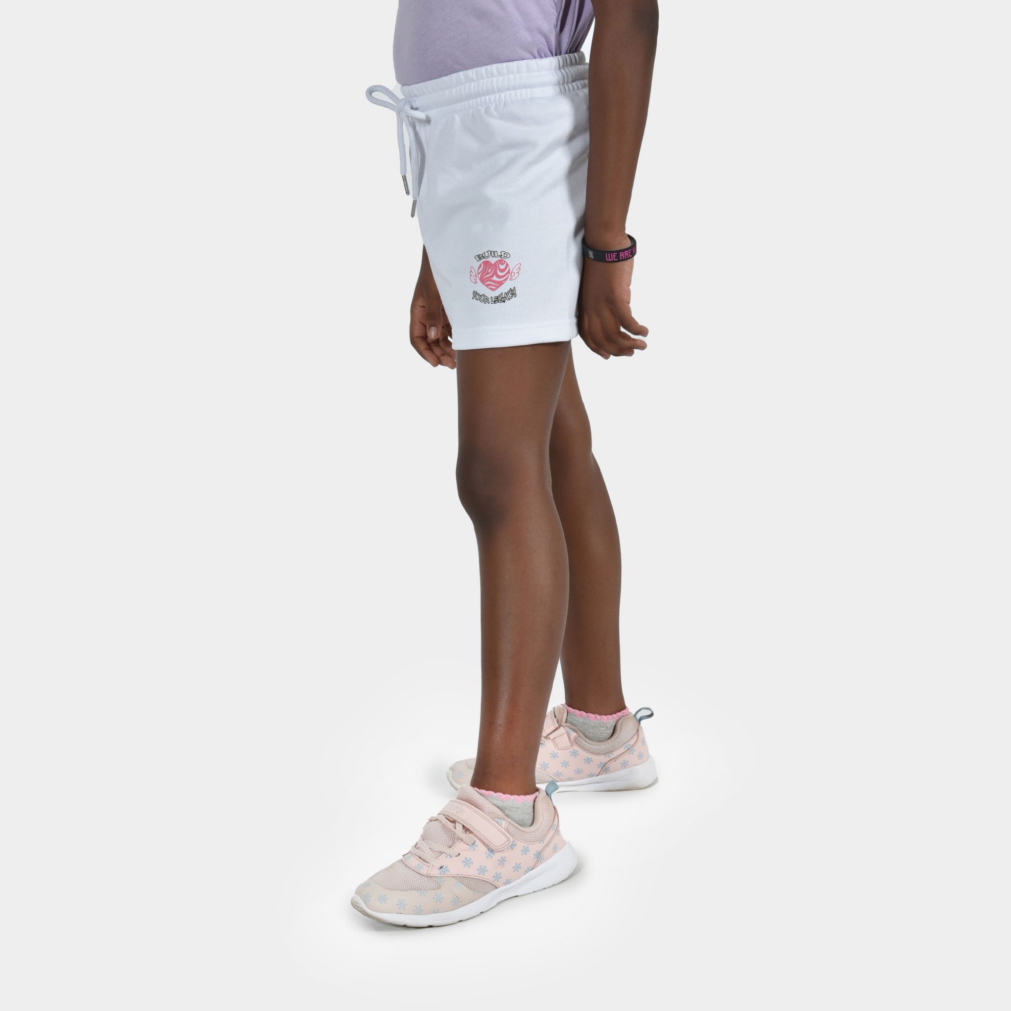 Kids' Shorts Build Your Legacy Graffiti White Model Front 2 | ANTETOKOUNBROS