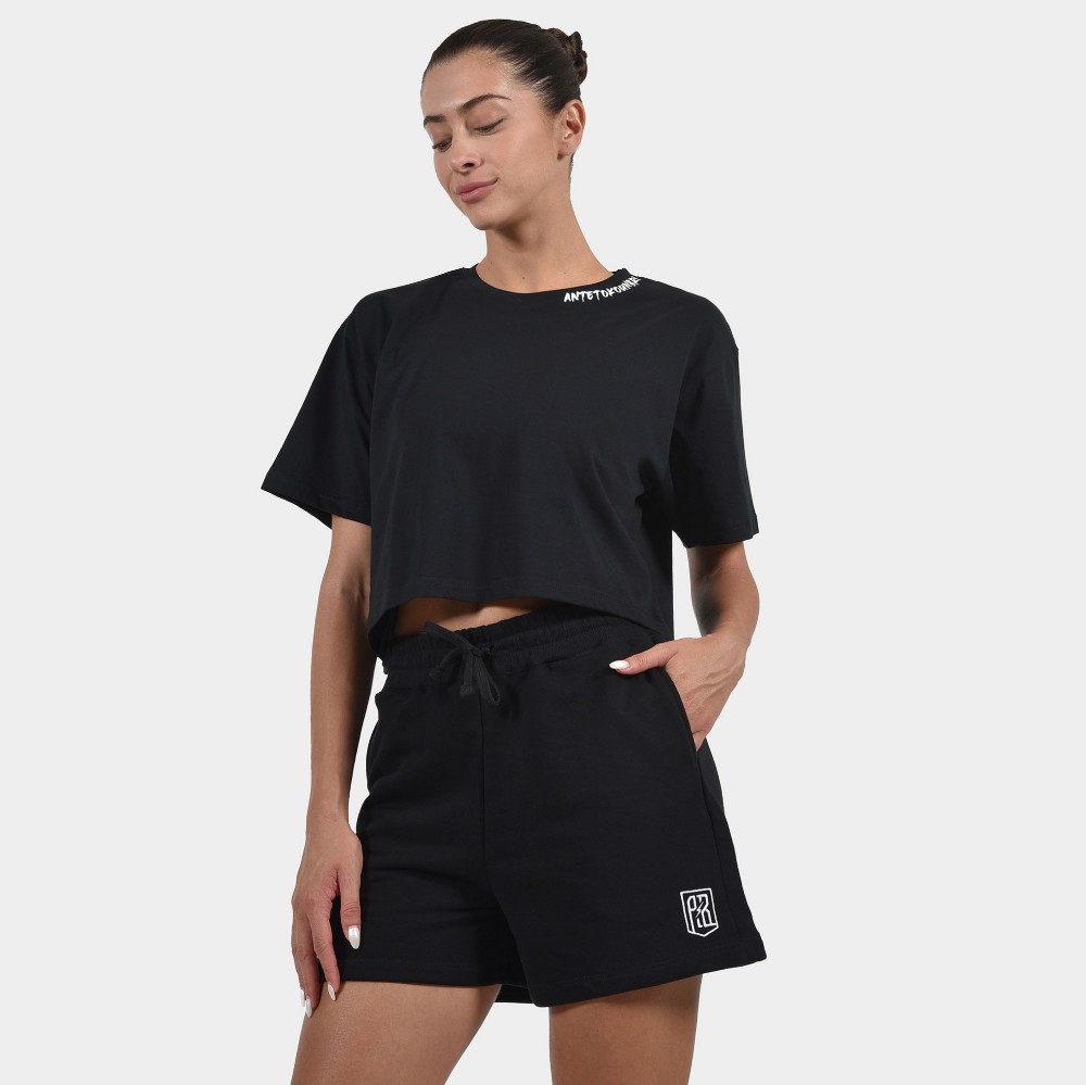 Women's Shorts Baseline | ANTETOKOUNBROS | Black Model Front 2