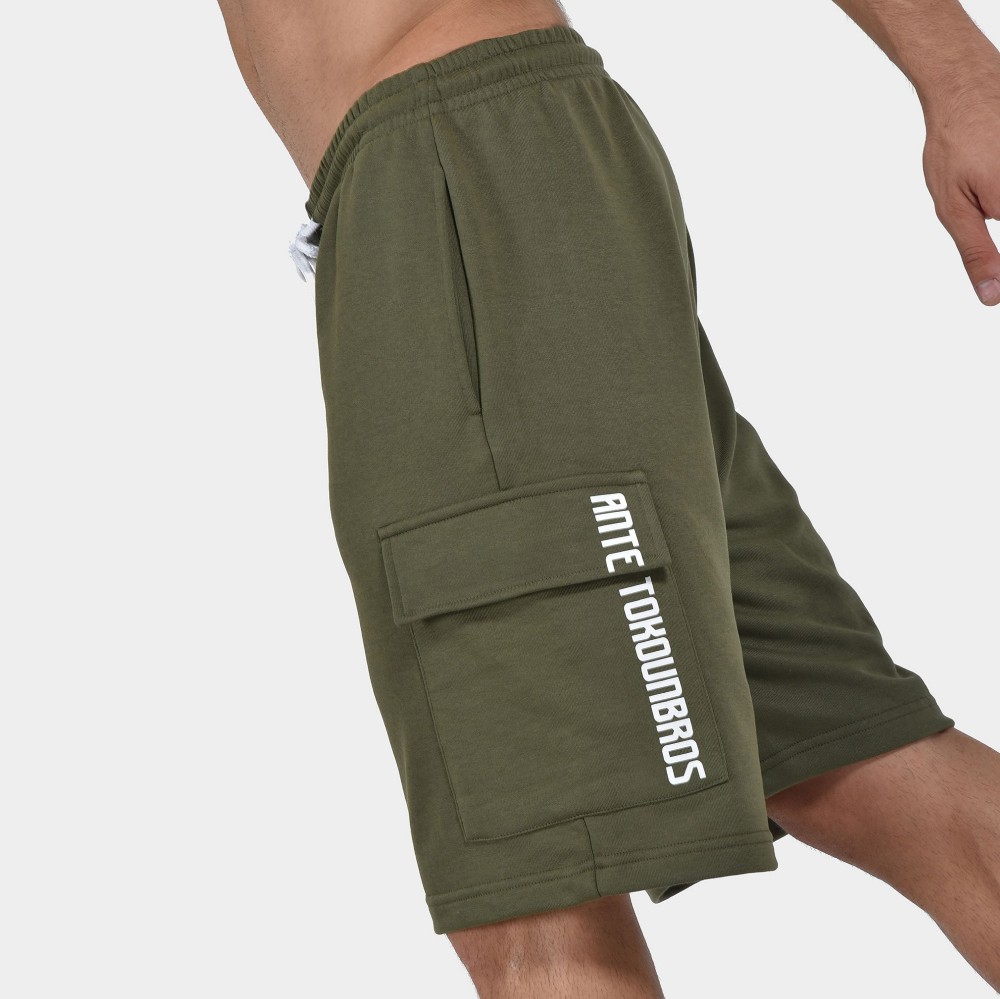 Men's Cargo Shorts in Khaki color | ANTETOKOUNBROS Side Detail