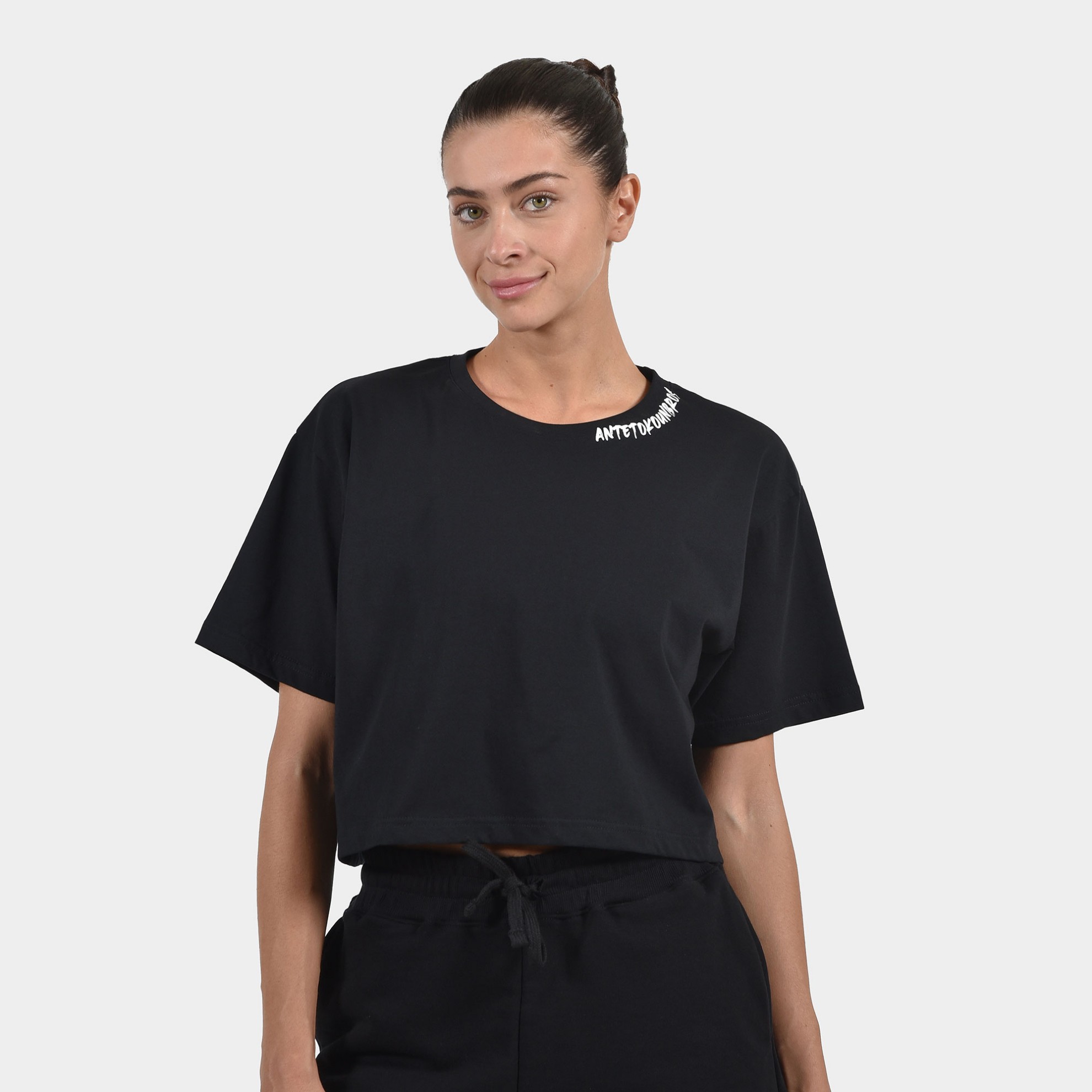 Women's Crop Top T-shirt Graffiti | ANTETOKOUNBROS | Black Front 3