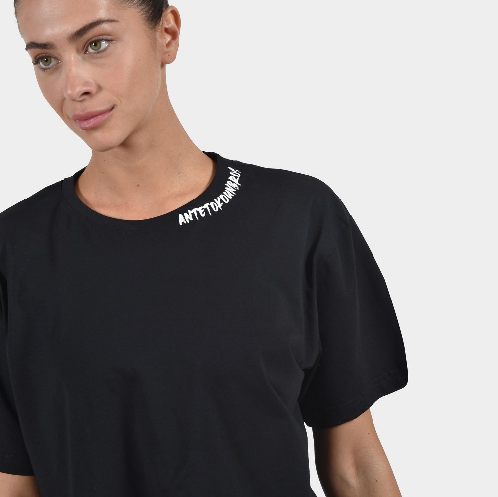 Women's Crop Top T-shirt Graffiti | ANTETOKOUNBROS | Black Detail 1