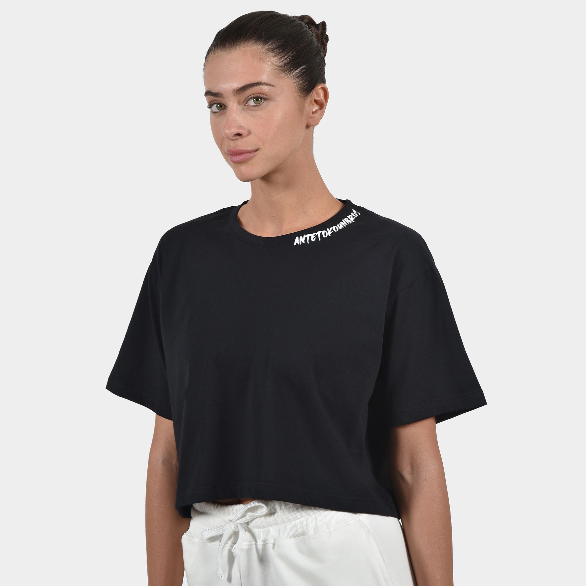 Women's Crop Top T-shirt Graffiti | ANTETOKOUNBROS | Black Front
