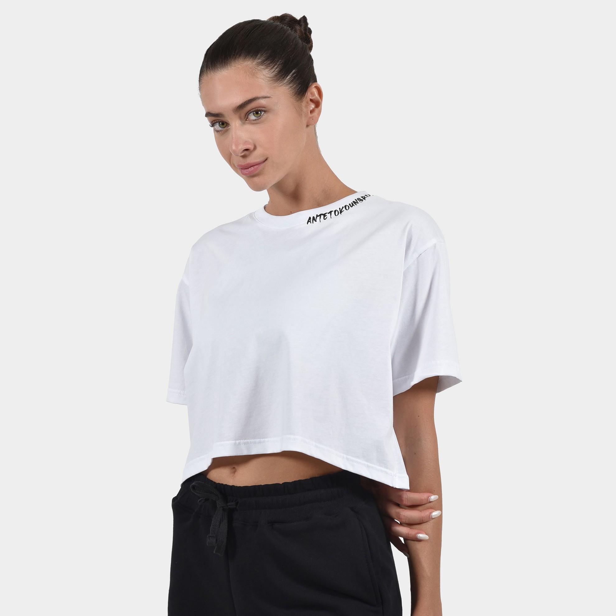 Women's Crop Top T-shirt Graffiti | ANTETOKOUNBROS | White Front 1