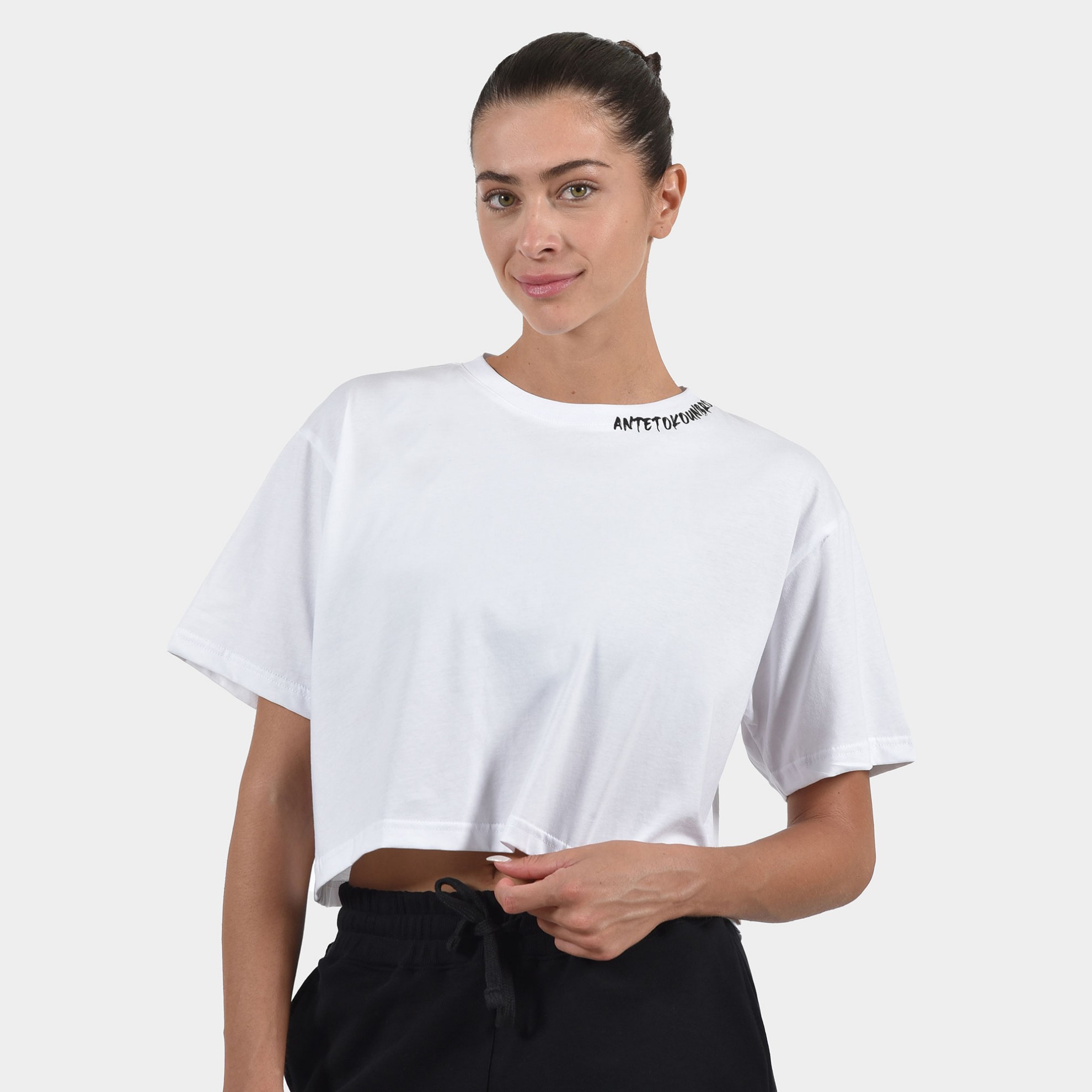 Women's Crop Top T-shirt Graffiti | ANTETOKOUNBROS | White Front
