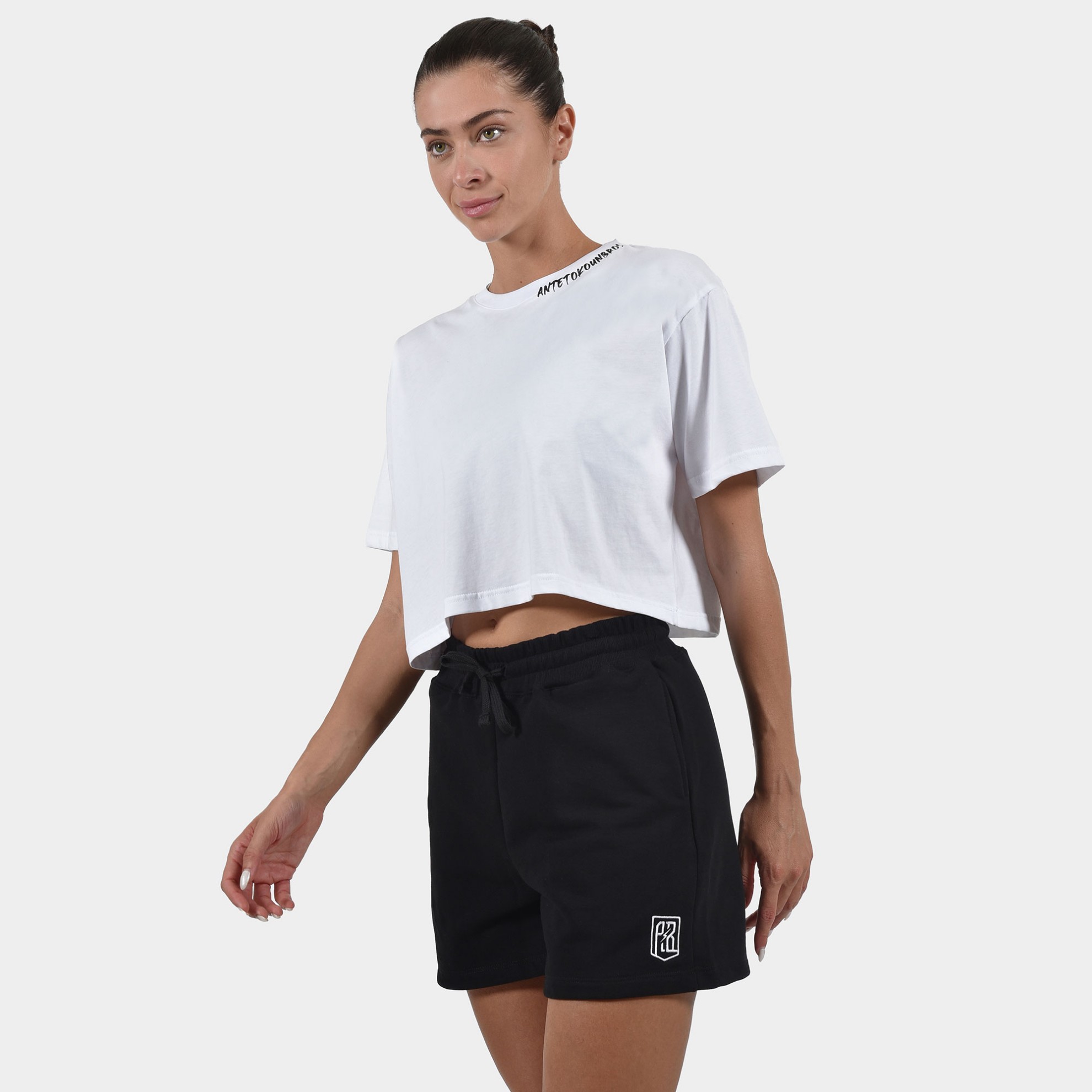 Women's Crop Top T-shirt Graffiti | ANTETOKOUNBROS | White Model Front