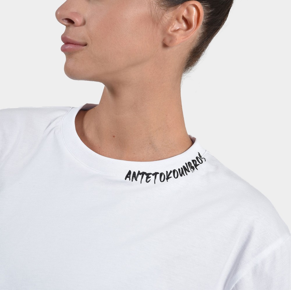 Women's Crop Top T-shirt Graffiti | ANTETOKOUNBROS | White Detail