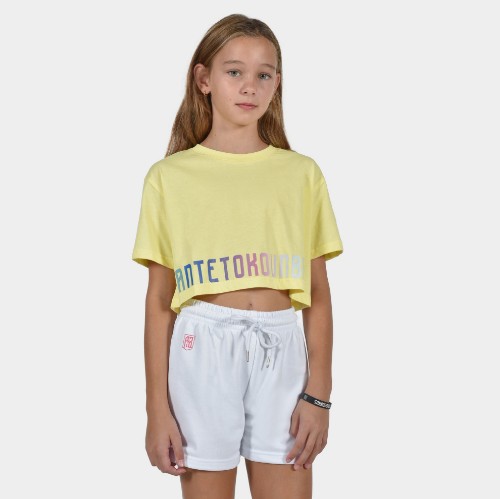 Kids' Crop Top T-shirt Calm Graffiti Yellow Front