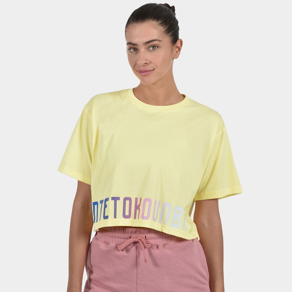 Women's Crop Top T-shirt Calm Graffiti Yellow Front