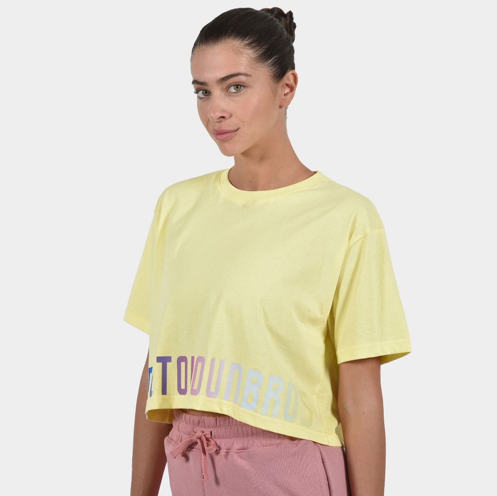 Women's Crop Top T-shirt Calm Graffiti Yellow Front 1
