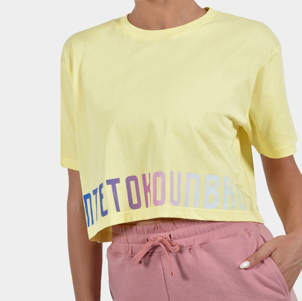 Women's Crop Top T-shirt Calm Graffiti Yellow Detail