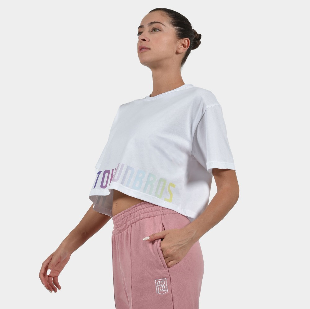 Women's Crop Top T-shirt Calm Graffiti White Model Side