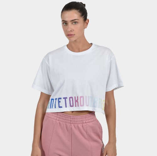 ANTETOKOUNBROS Women's Crop Top T-shirt Calm Graffiti White Front