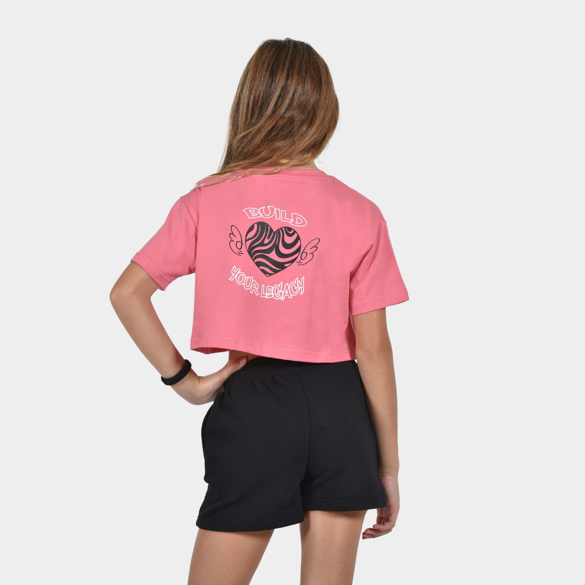 Kids' Crop Top T-shirt Build Your Legacy Graffiti | ANTETOKOUNBROS | Bubblegum Back