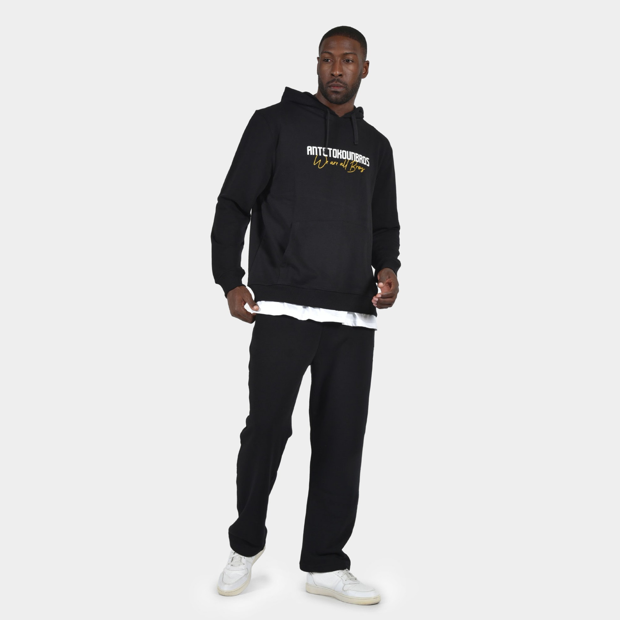 Unisex Φούτερ με Κουκούλα We are all Bros | ANTETOKOUNBROS | Μαύρο Model Front