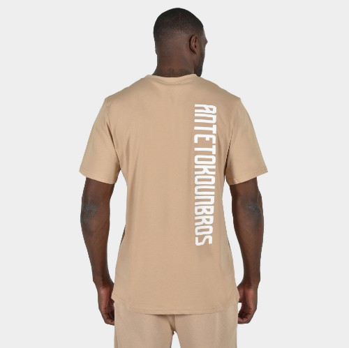 Men's T-shirt Baseline Vertical Logo | ANTETOKOUNBROS | Beige Back thumb
