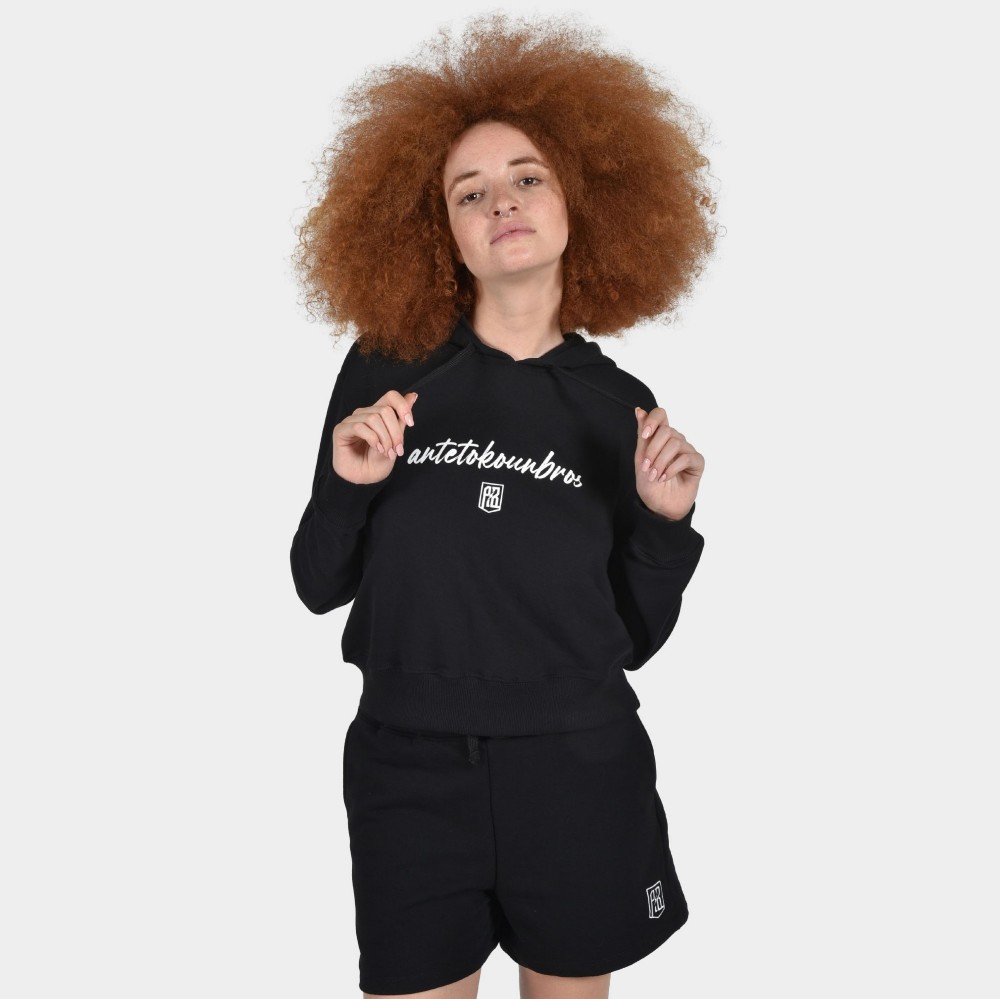 ANTETOKOUNBROS Women's Crop Top Hoodie | Black Front