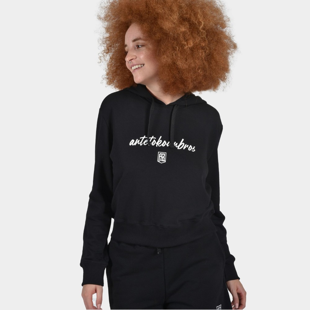 ANTETOKOUNBROS Women's Crop Top Hoodie | Black Detail