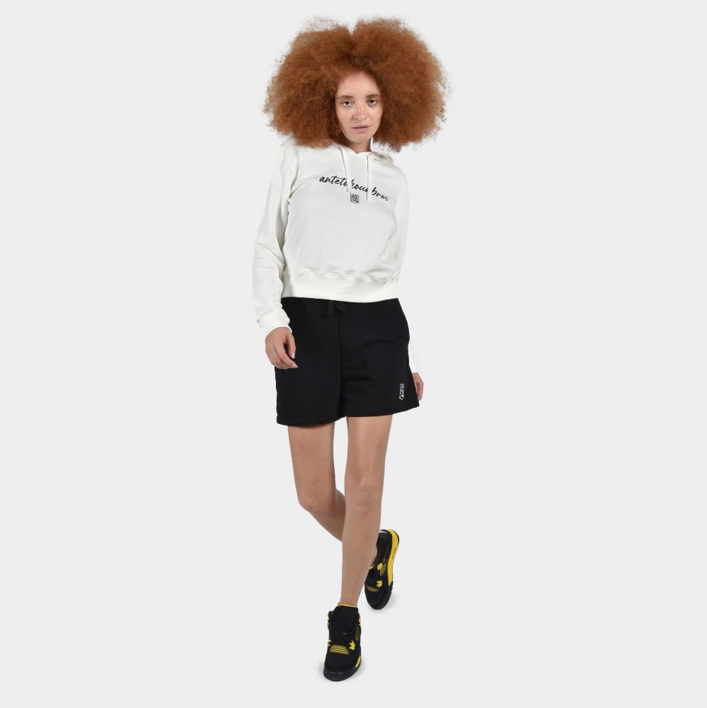 ANTETOKOUNBROS Women's Crop Hoodie | Off White Model Front