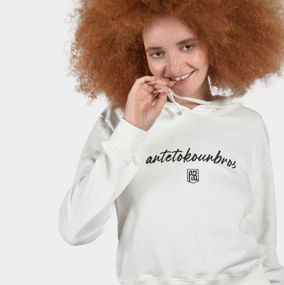 ANTETOKOUNBROS Women's Crop Hoodie | Off White Detail