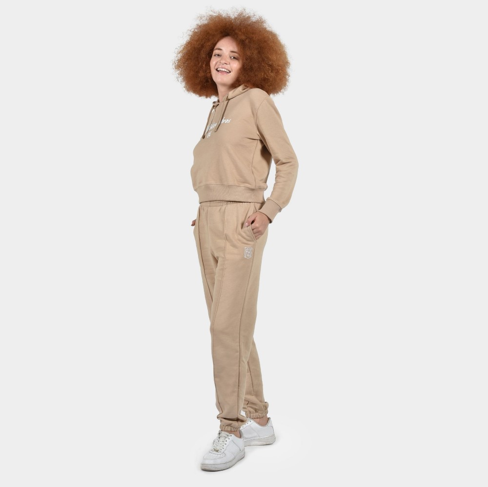 ANTETOKOUNBROS Women's Crop Hoodie | Beige Model Front