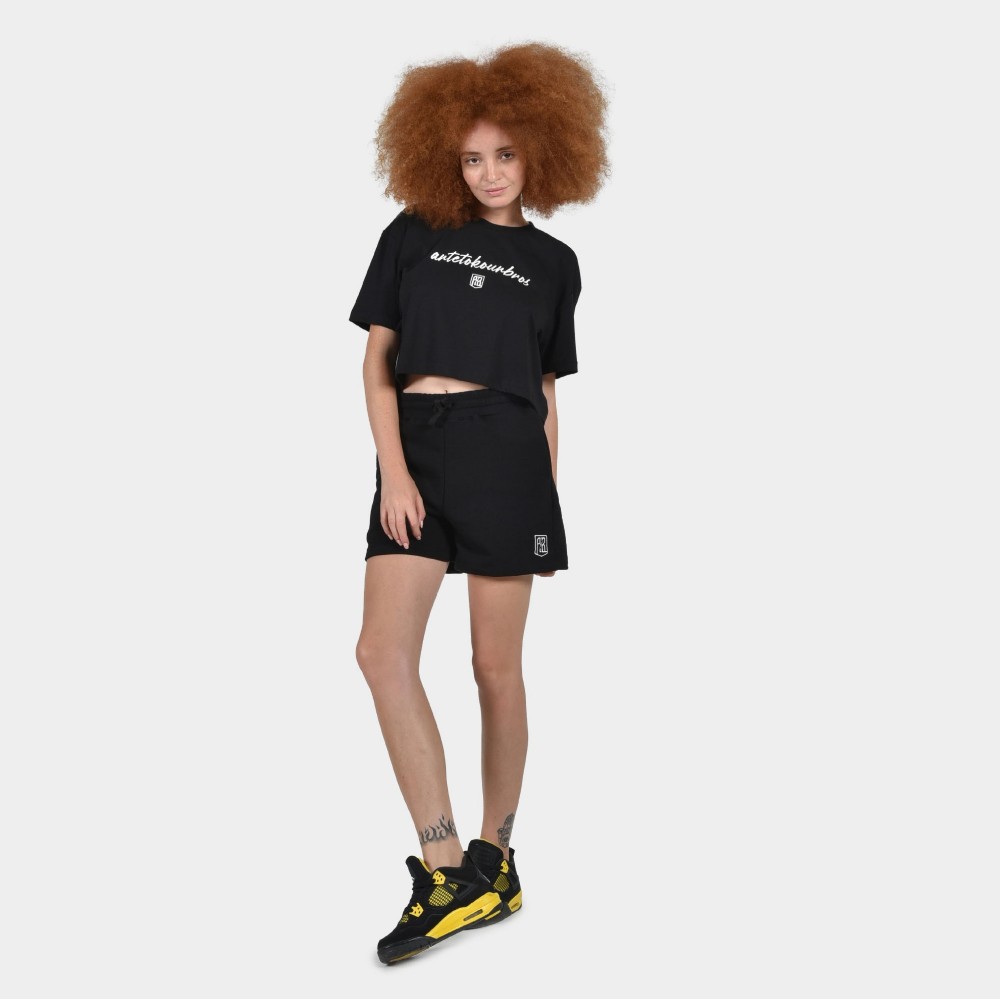 Women's Crop Top T-shirt | ANTETOKOUNBROS Baseline | Black Model Front