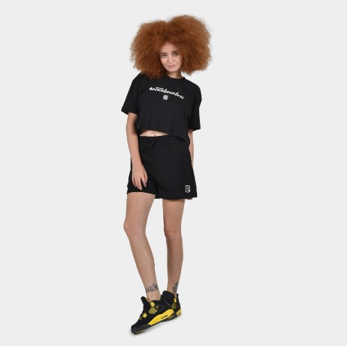 Women's Crop Top T-shirt | ANTETOKOUNBROS Baseline | Black Model Front thumb