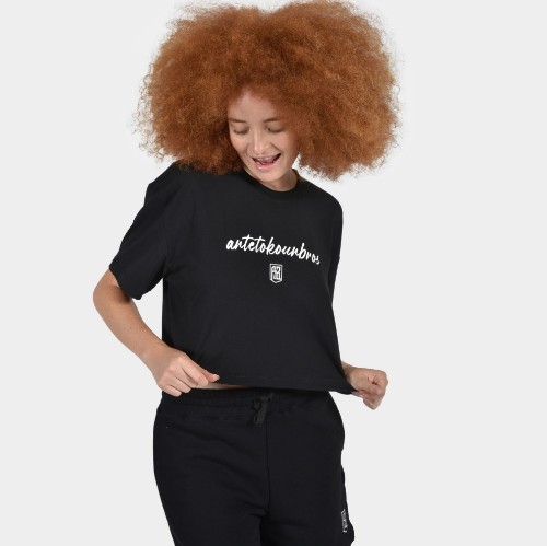 Women's Crop Top T-shirt | ANTETOKOUNBROS Baseline | Black Front thumb