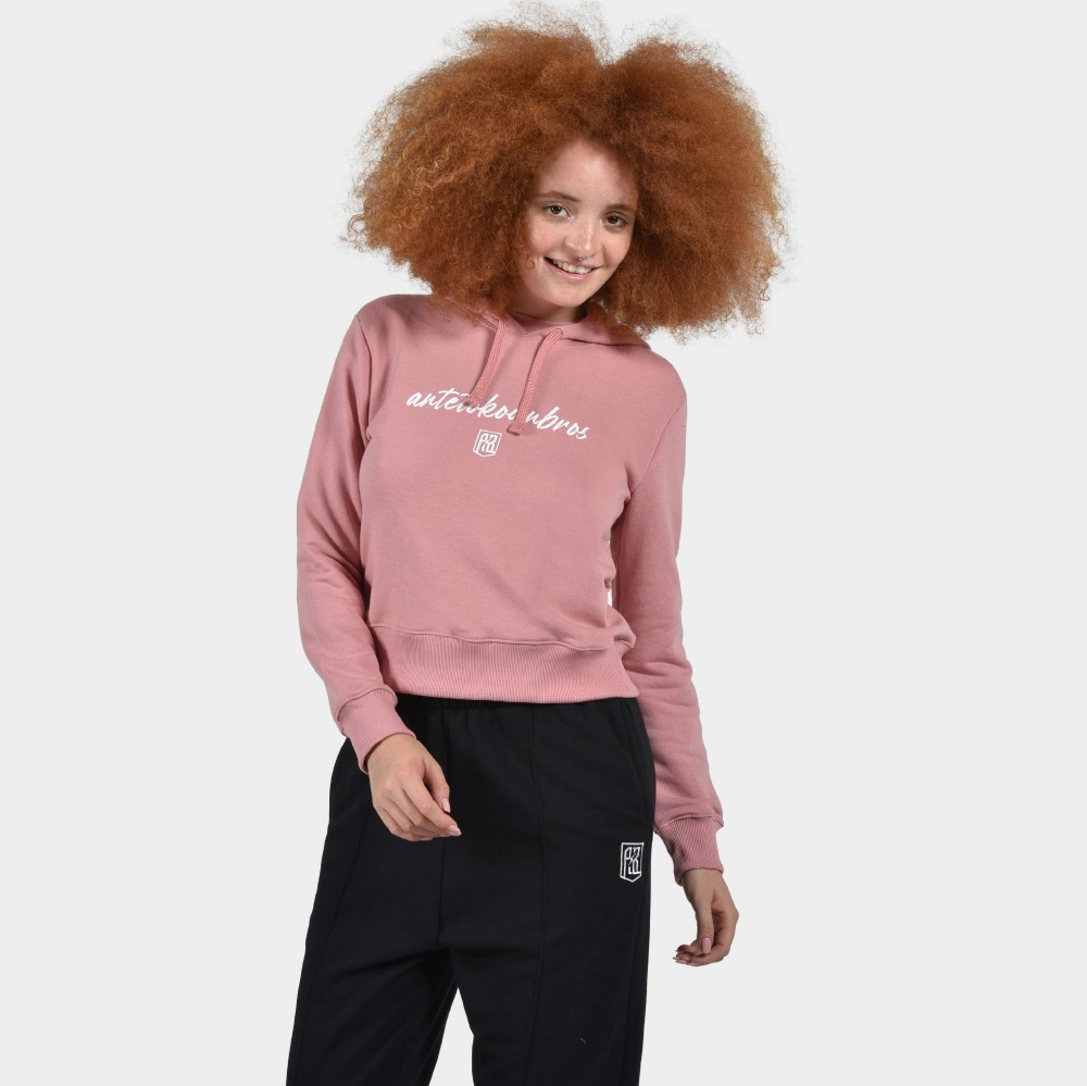 ANTETOKOUNBROS Women's Crop Hoodie | Dusty Pink Front