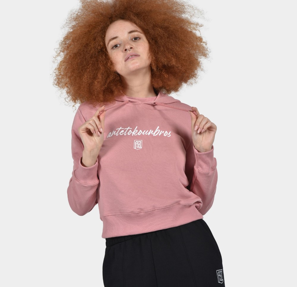 ANTETOKOUNBROS Women's Crop Hoodie | Dusty Pink Detail