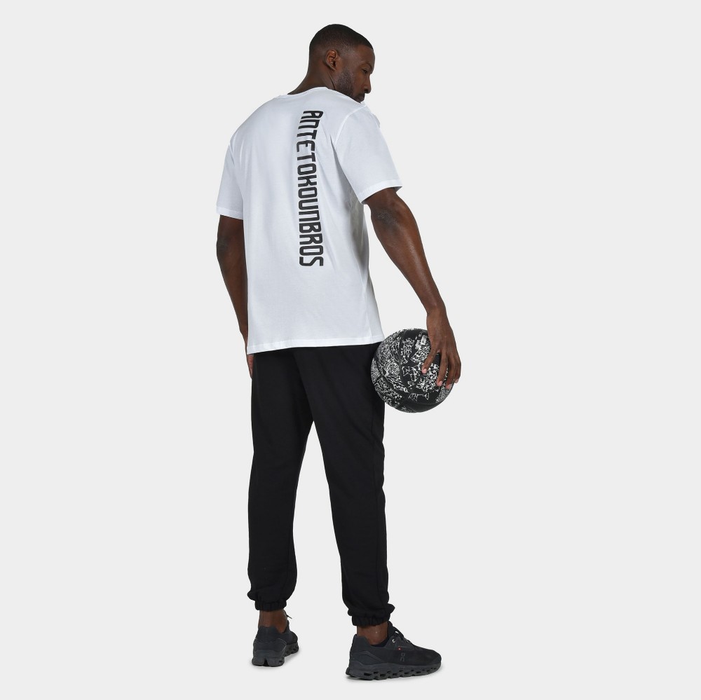 Men's T-shirt Baseline Vertical Logo | ANTETOKOUNBROS | White Model Back