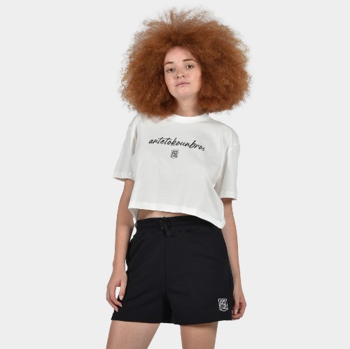 Women's Crop Top T-shirt | ANTETOKOUNBROS Baseline | Off White Front thumb