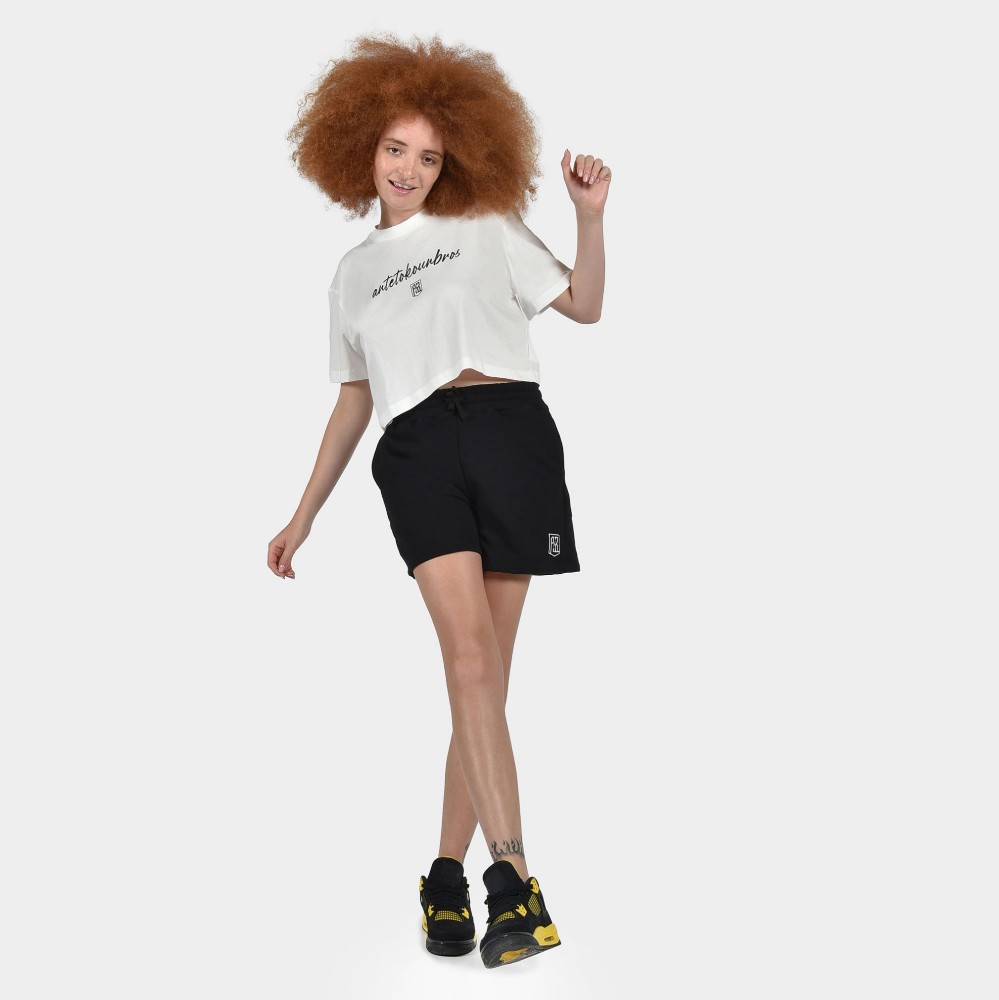 Women's Crop Top T-shirt | ANTETOKOUNBROS Baseline | Off White Model Front