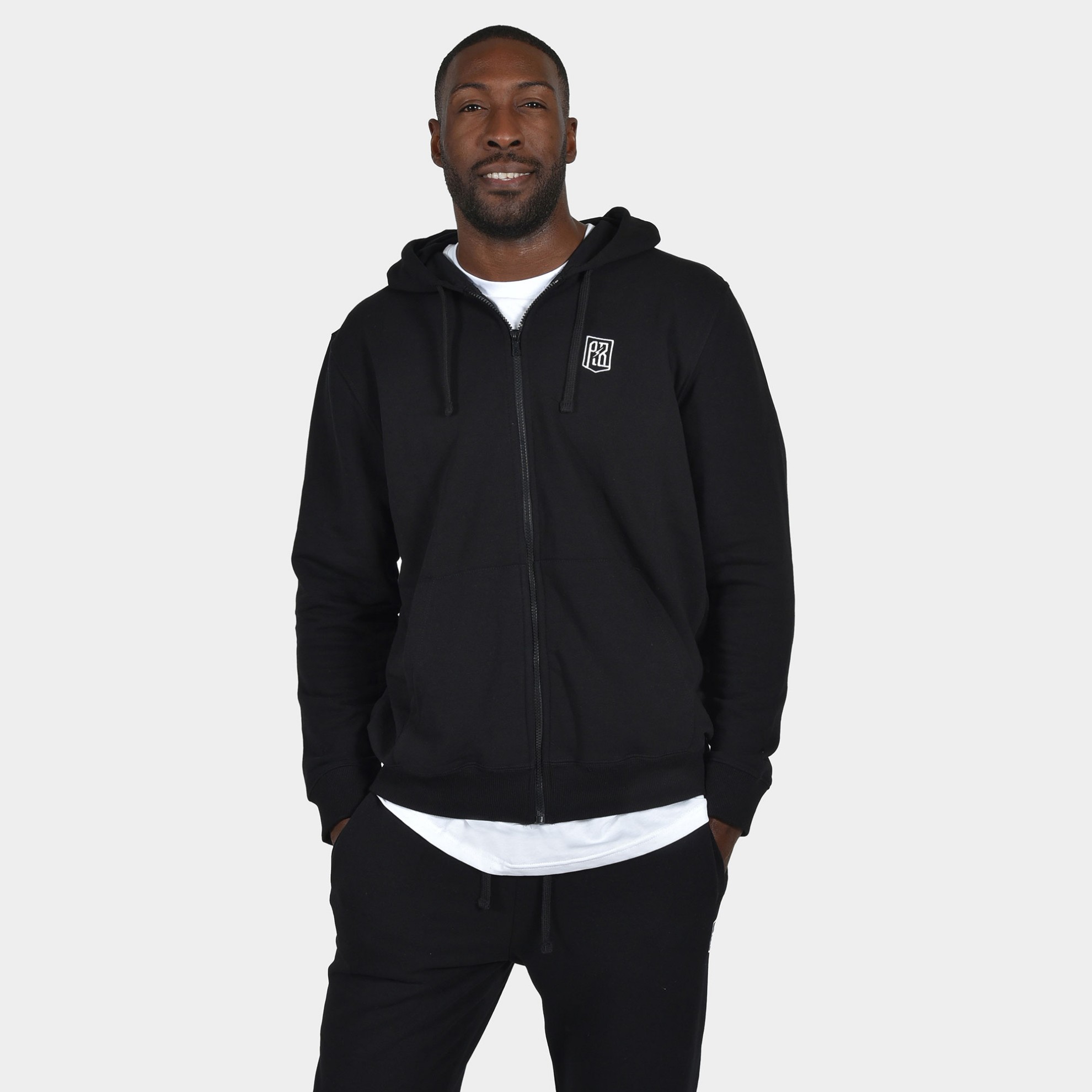ANTETOKOUNBROS Men's Full Zip Hoodie with Chest Logo "AB" | Black Front