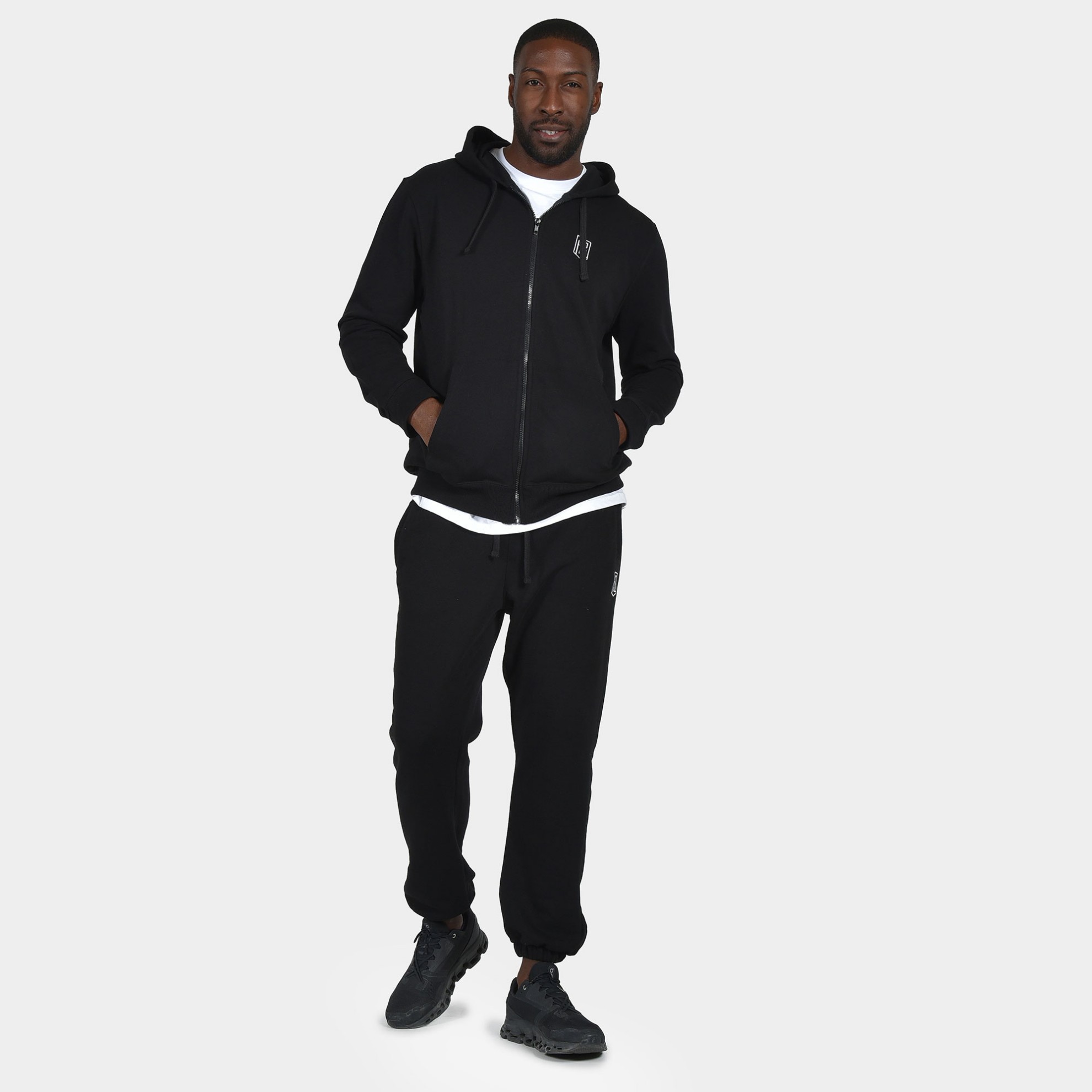 ANTETOKOUNBROS Men's Full Zip Hoodie with Chest Logo "AB" | Black Model Front